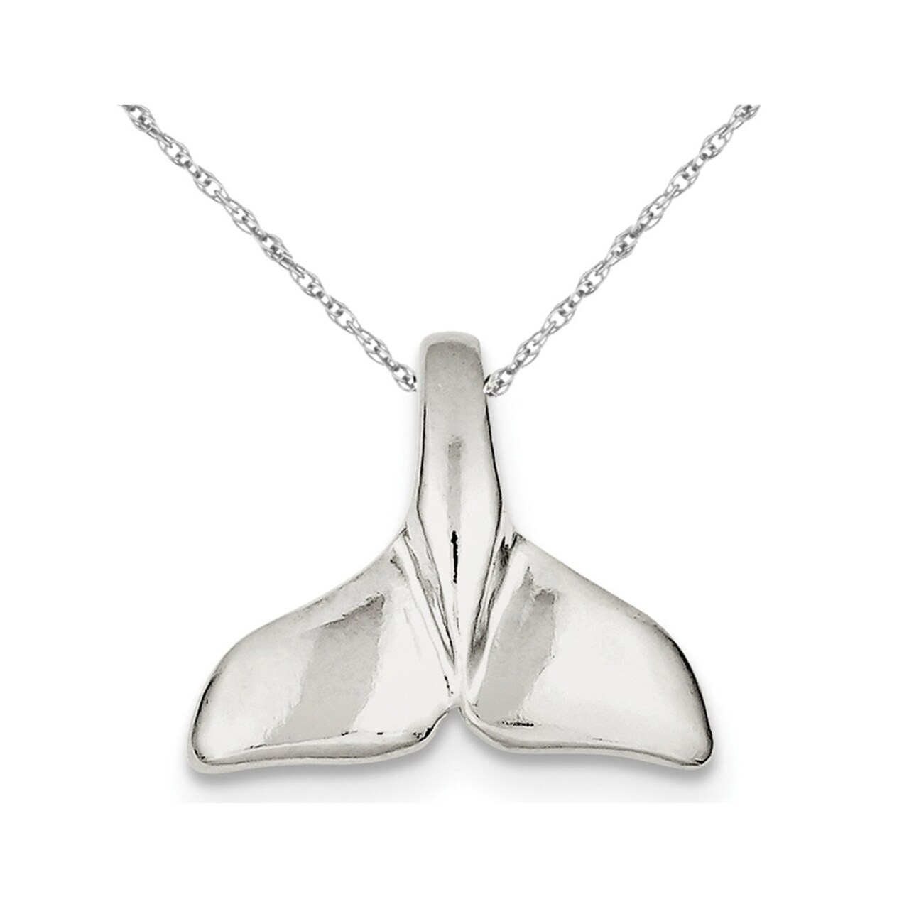 Gem And Harmony Whale Tail Charm Pendant Necklace in Sterling Silver with Chain